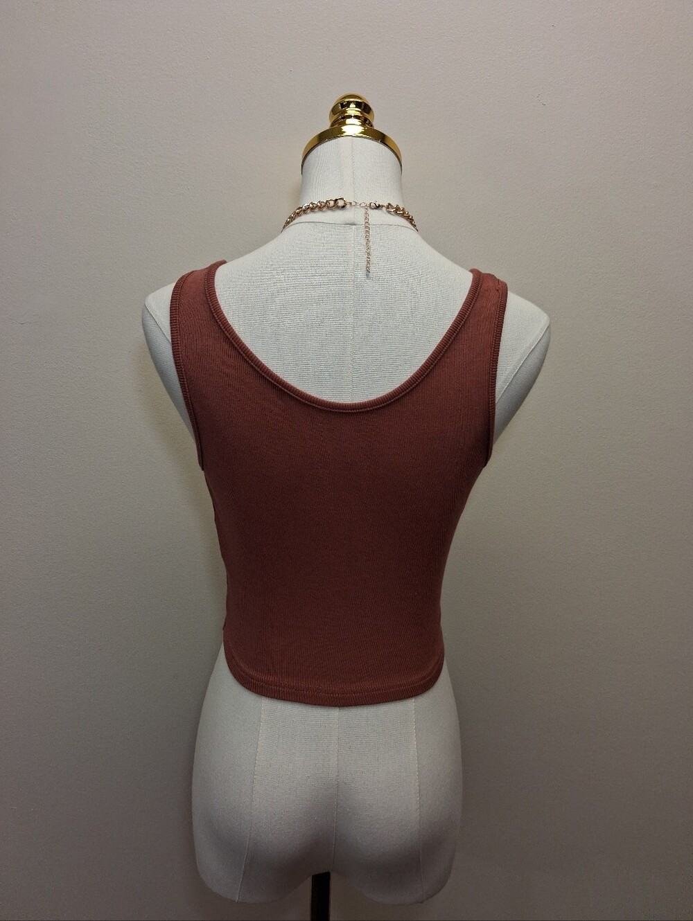 SHEIN Rust Brown Twist Front Ribbed Crop Tank Top Size Small - Picture 3 of 10